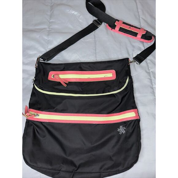 TEKGEAR Crossbody Messenger/Tote Bag Soft Black Pink Yellow Neon - Picture 1 of 9